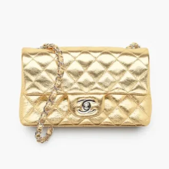 Chanel mini classic handbag metallic crumpled calfskin silver tone metal A69900B25579UC972