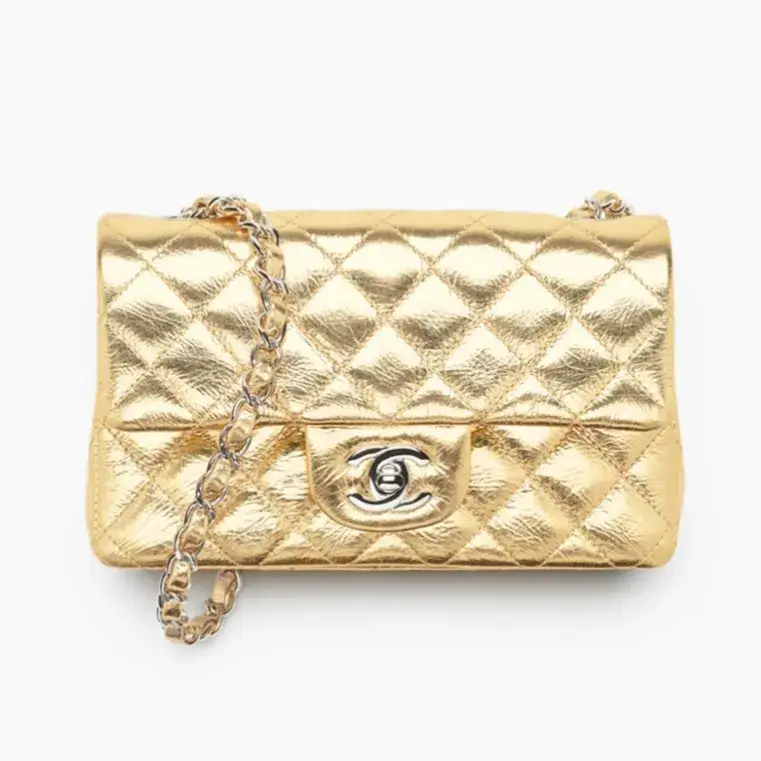 Chanel mini classic handbag metallic crumpled calfskin silver tone metal A69900B25579UC972