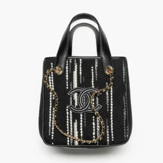 Chanel mini shopping bag canvas gold tone metal AS6199B25749UD595