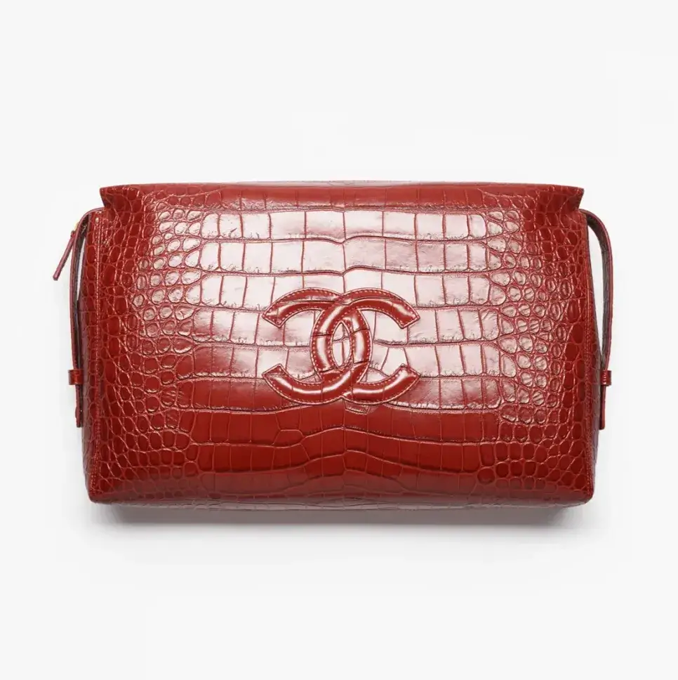 Chanel large zipped pouch crocodile embossed calfskin gold tone metal AP5326B25016U9048