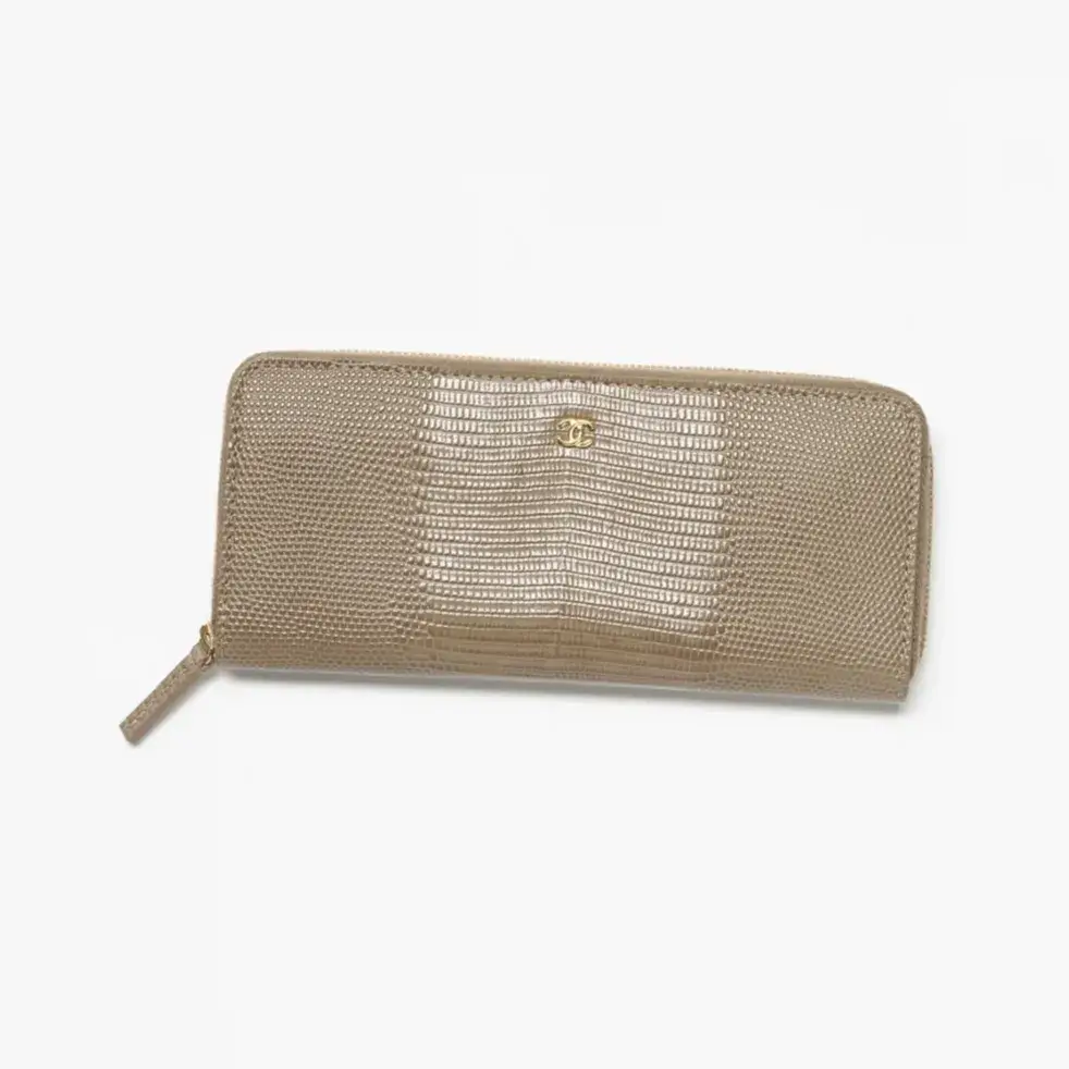 Chanel long zipped wallet lizard embossed calfskin gold tone metal AP5391B25130U8389