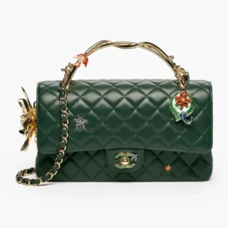 Chanel classic handbag with top handle lambskin enamel gold tone metal AS6587B25949UC879