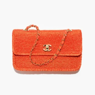 Chanel flap bag braided raffia gold tone metal AS6088B23736U8549