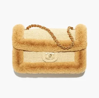 Chanel flap bag braided raffia gold tone metal AS6163B23740U8547