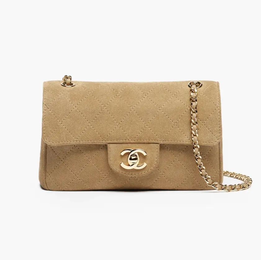 Chanel mini flap bag suede calfskin gold tone metal AS6626B24009U9390