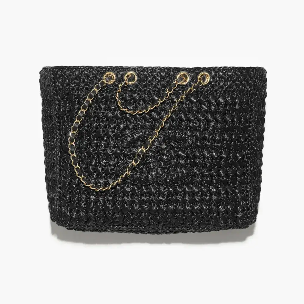 Chanel shopping bag raffia effect weaving calfskin gold tone metal AS6264B2363494305