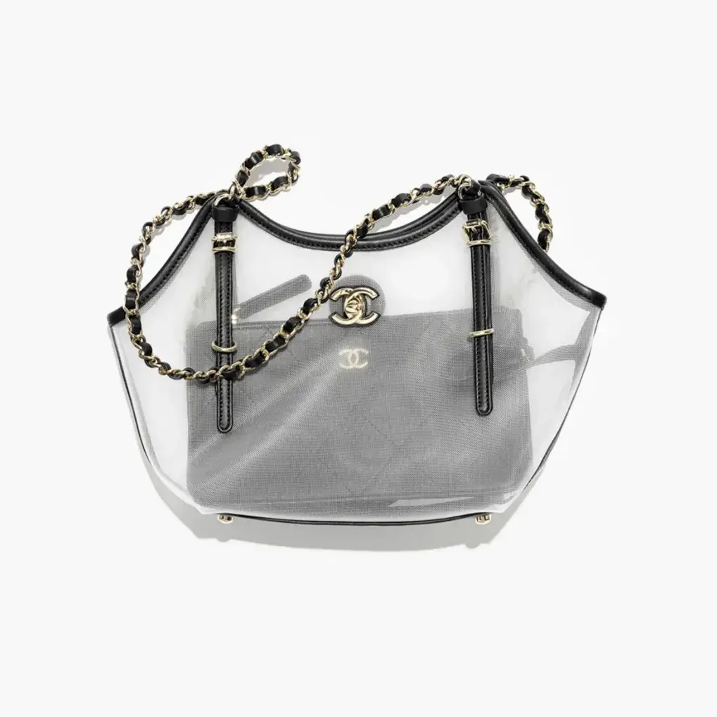 Chanel small shopping bag mesh calfskin gold tone metal AS6015B23775U8511