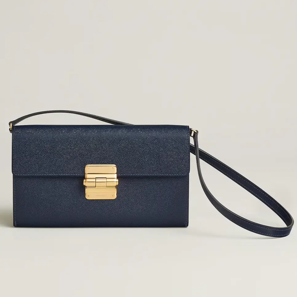 Hermes charniere to go pouch H086024CC2Z Bleu Nuit Madame calfskin