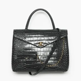 Chanel maxi flap bag with top handle crocodile embossed calfskin gold tone metal AS6309B25100UB068