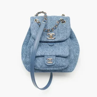 chanel small backpack washed denim gold tone metal AS2908B24799U9397