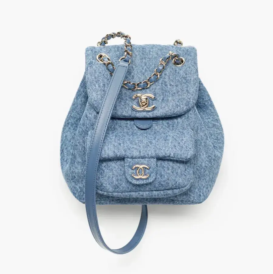 chanel small backpack washed denim gold tone metal AS2908B24799U9397