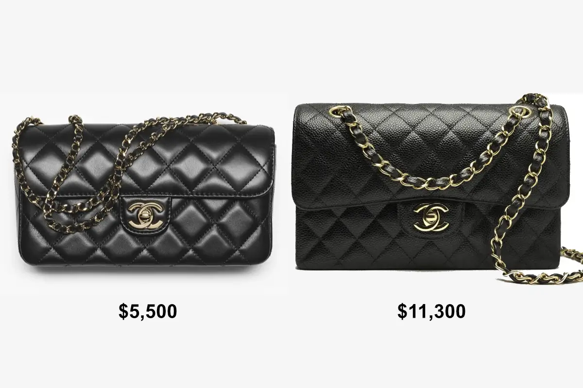 chanel small flap bag vs classic flap bag front